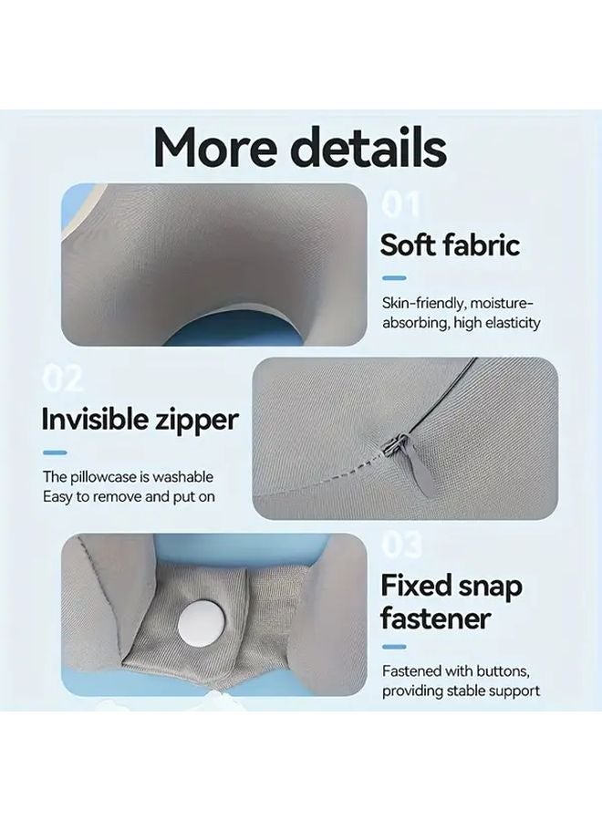 Grey White Memory Foam Travel Pillow With Storage Case For Neck Support - Image 5